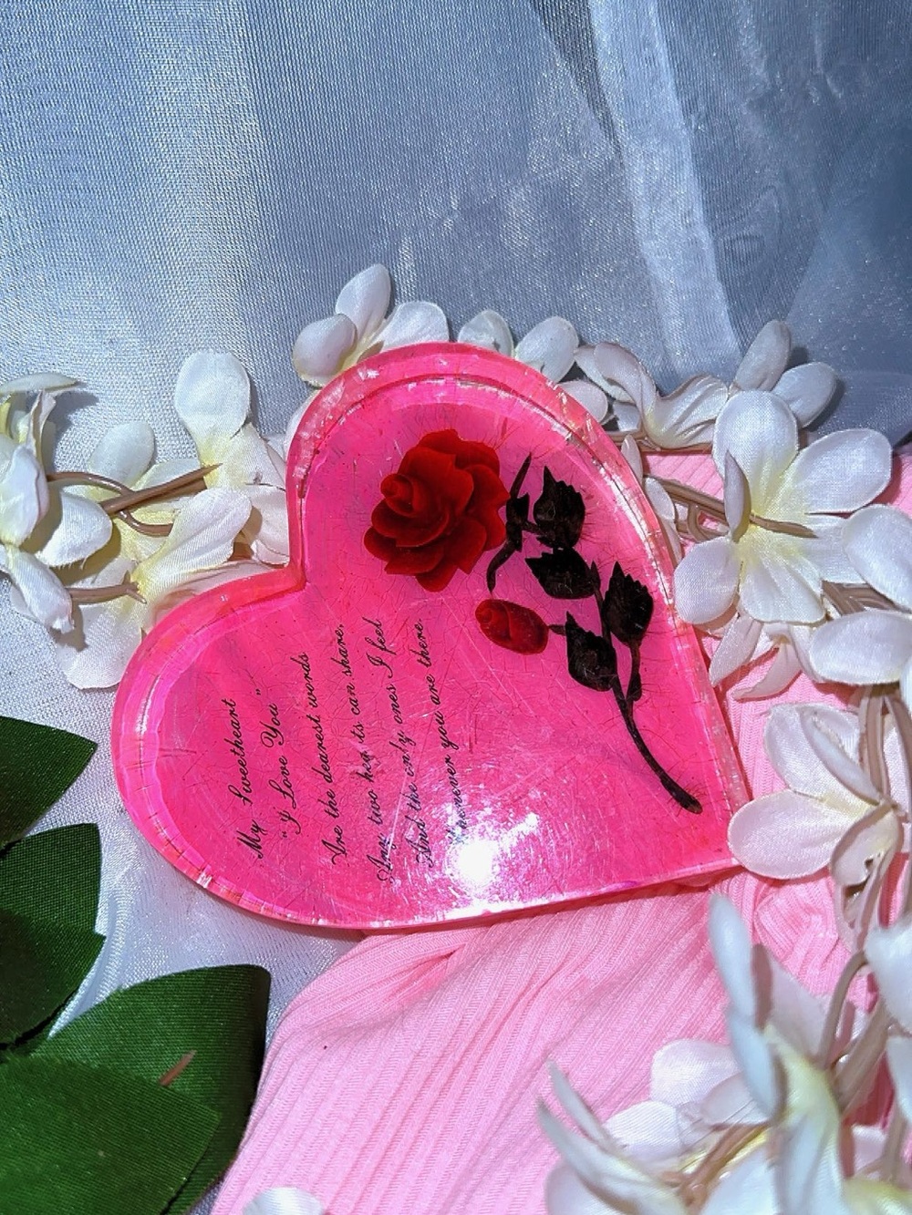 Pink Heart-Shaped Decorative Tray with Rose Accent - Picture 2 of 4